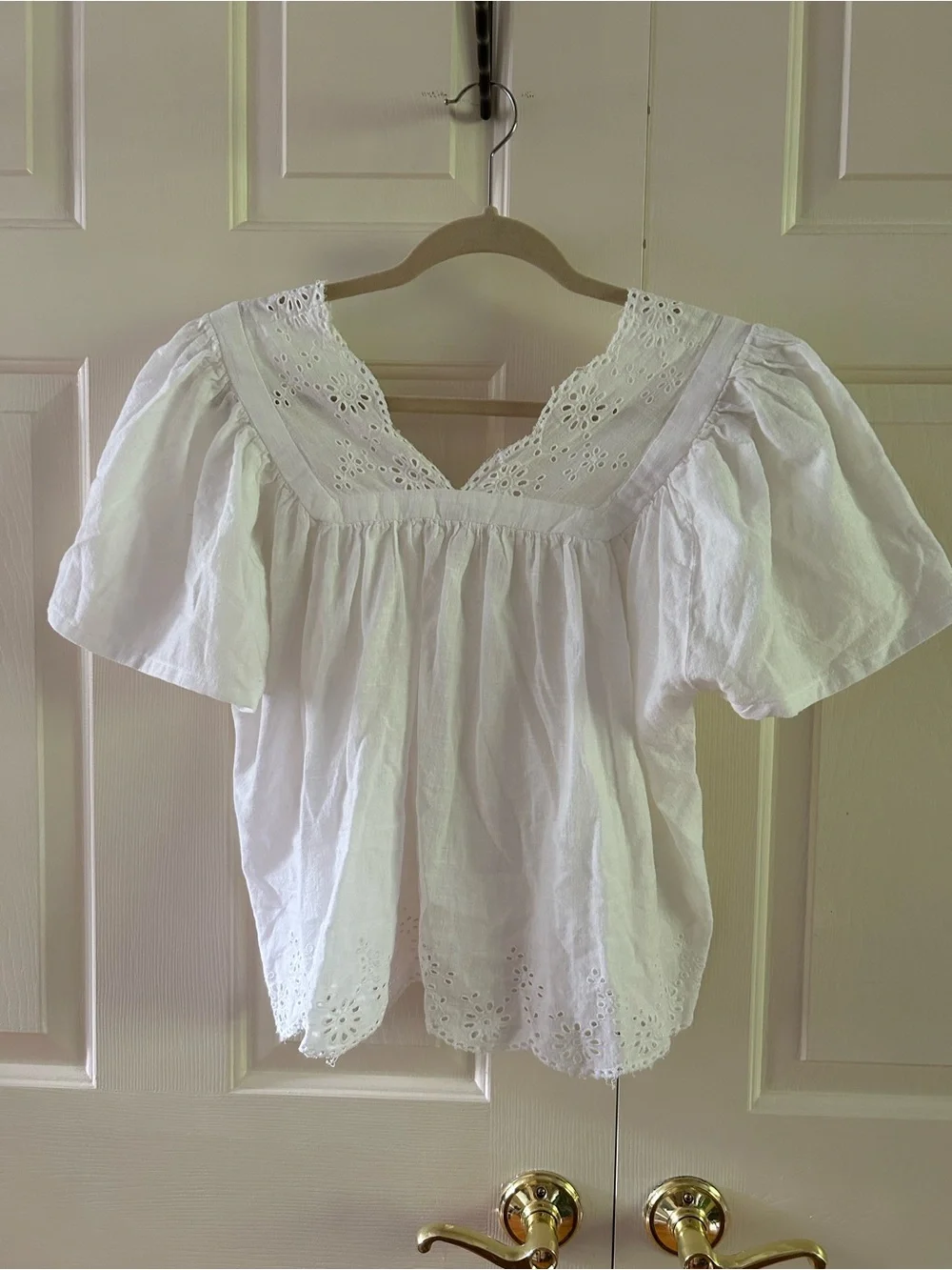 Free People White Eyelet Peasant Short Sleeve Top